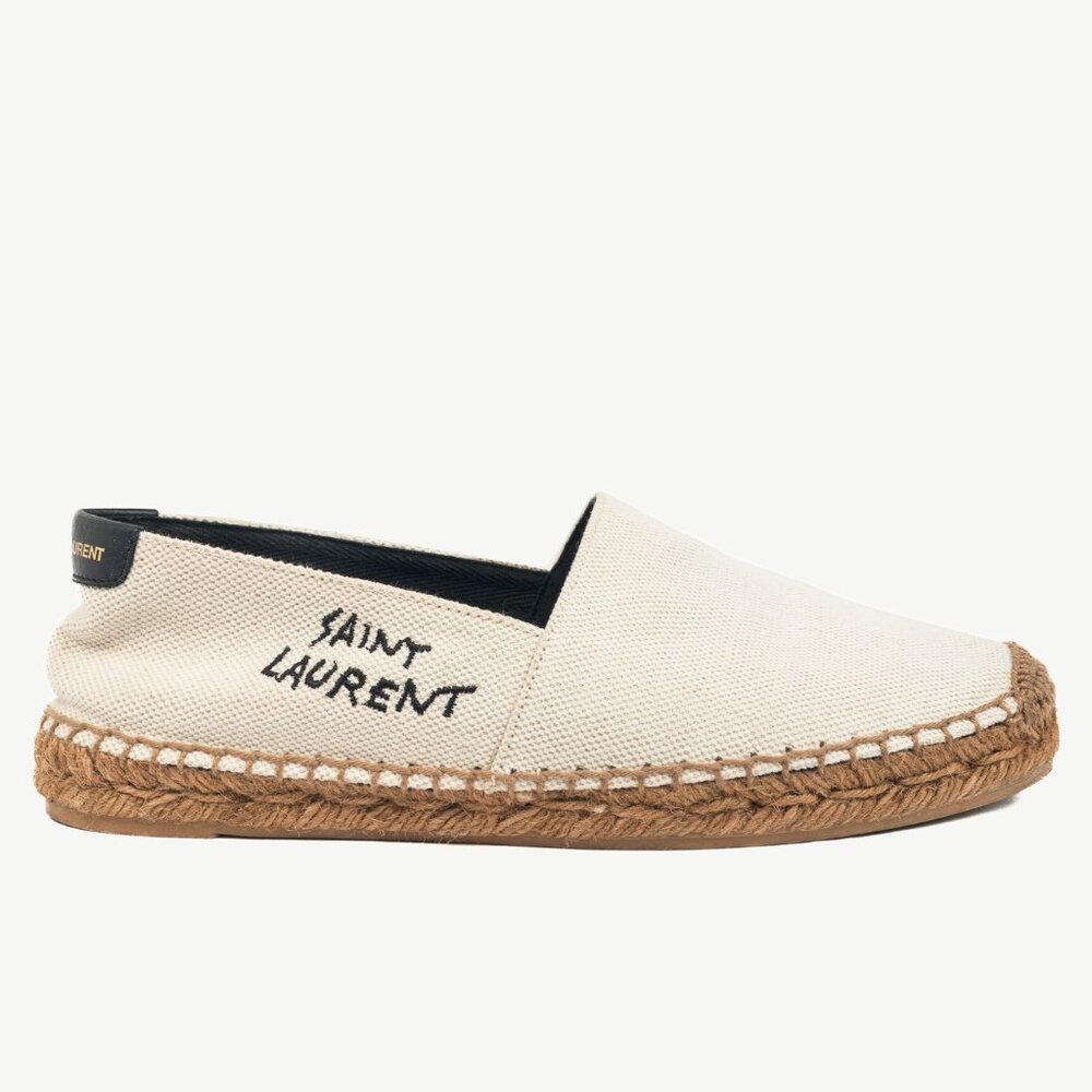 Saint Laurent Off-White Canvas Embroidered-Logo Flat Espadrilles